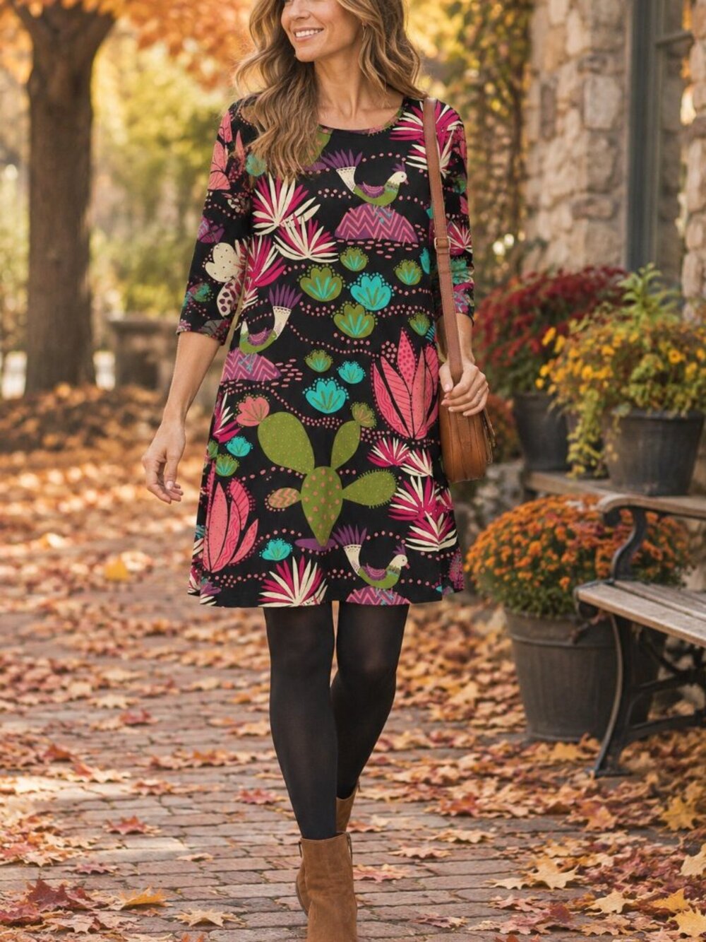Gudrun Sjödén Mallorca Cactus Bird Print Modal Dress Black XS